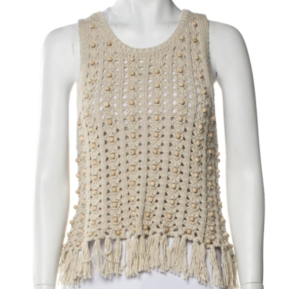 House of Harlow 1960 Scoop Neck Sleeveless Shell Knit Fringe Top - Picture 1 of 8